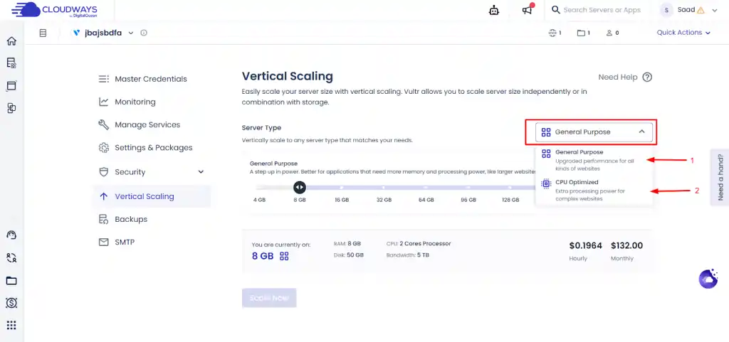 Cloudways Vertical Scaling