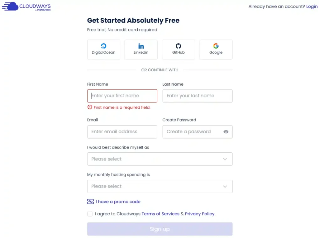 Create Cloudways Account