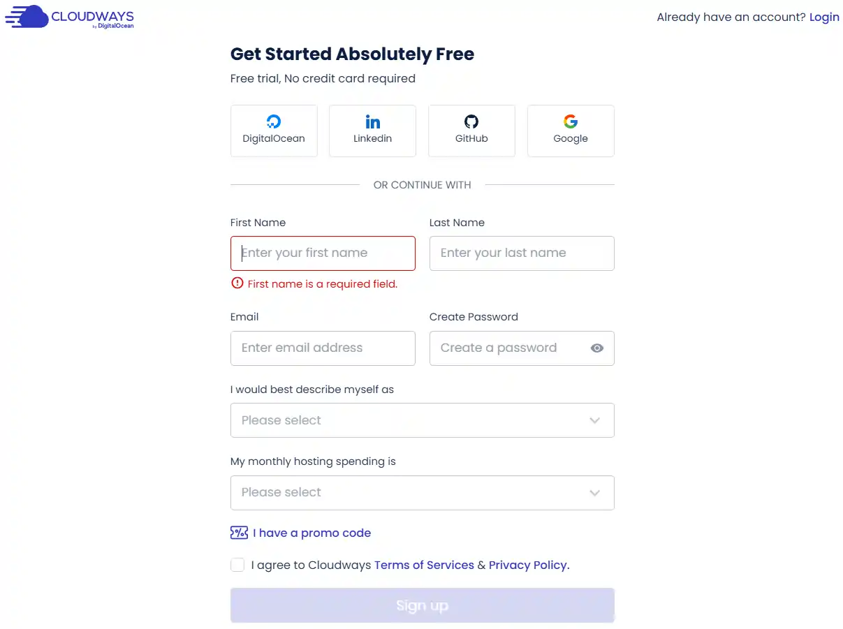 Create Cloudways Account