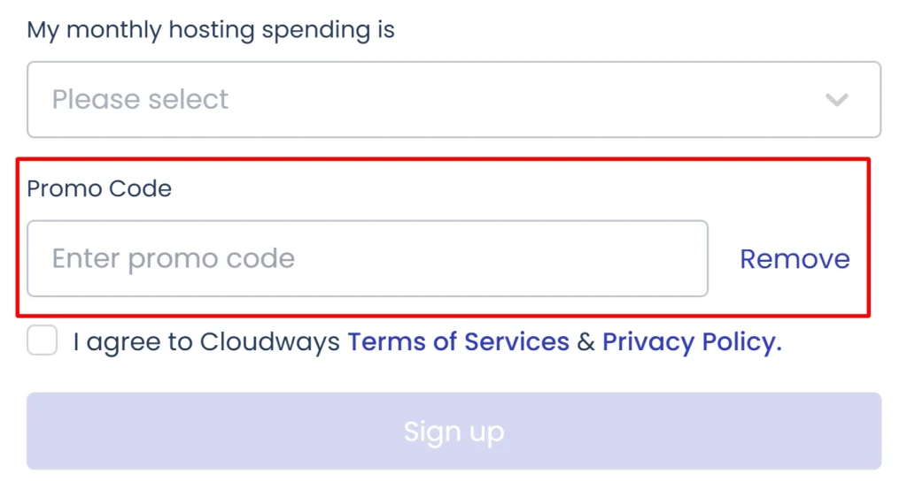 Cloudways Promo Code Box